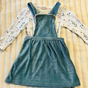 Teal Corduroy Pinafore Dress with Floral Top